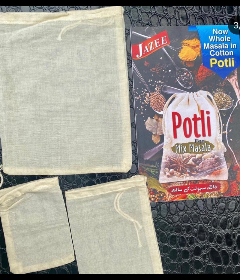 Cotton Potli for Whole Masala Mix (Pack of 6 Cotton Potli)